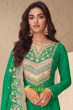 Emerald Bloom Real Chinon Designer Sharara Suit Set
