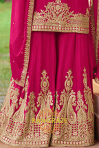 Magenta & Gold Embroidered Premium chinon Sharara Suit Set