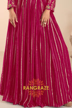 Magenta Embroidered Premium Viscose Silk Lehenga Jacket Suit Set with Can-Can