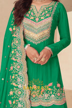 Emerald Bloom Real Chinon Designer Sharara Suit Set