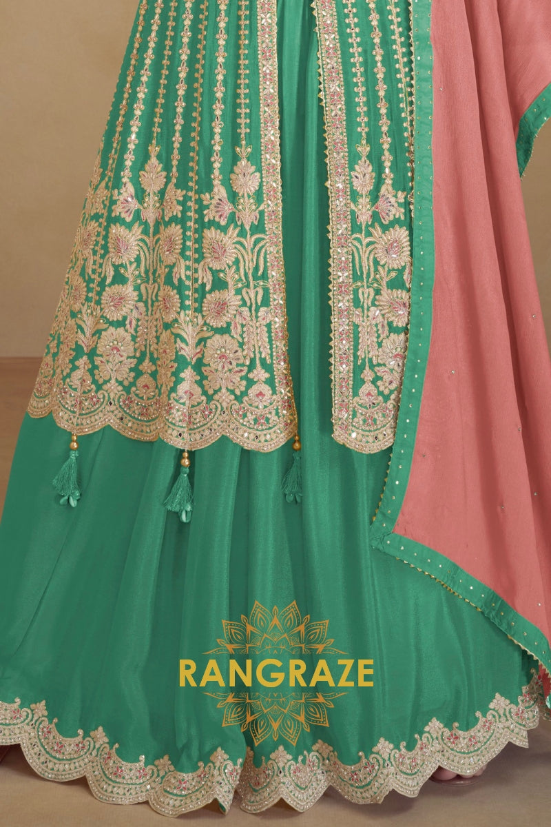 Emerald Rose Premium Chinon Embroidered Suit Set