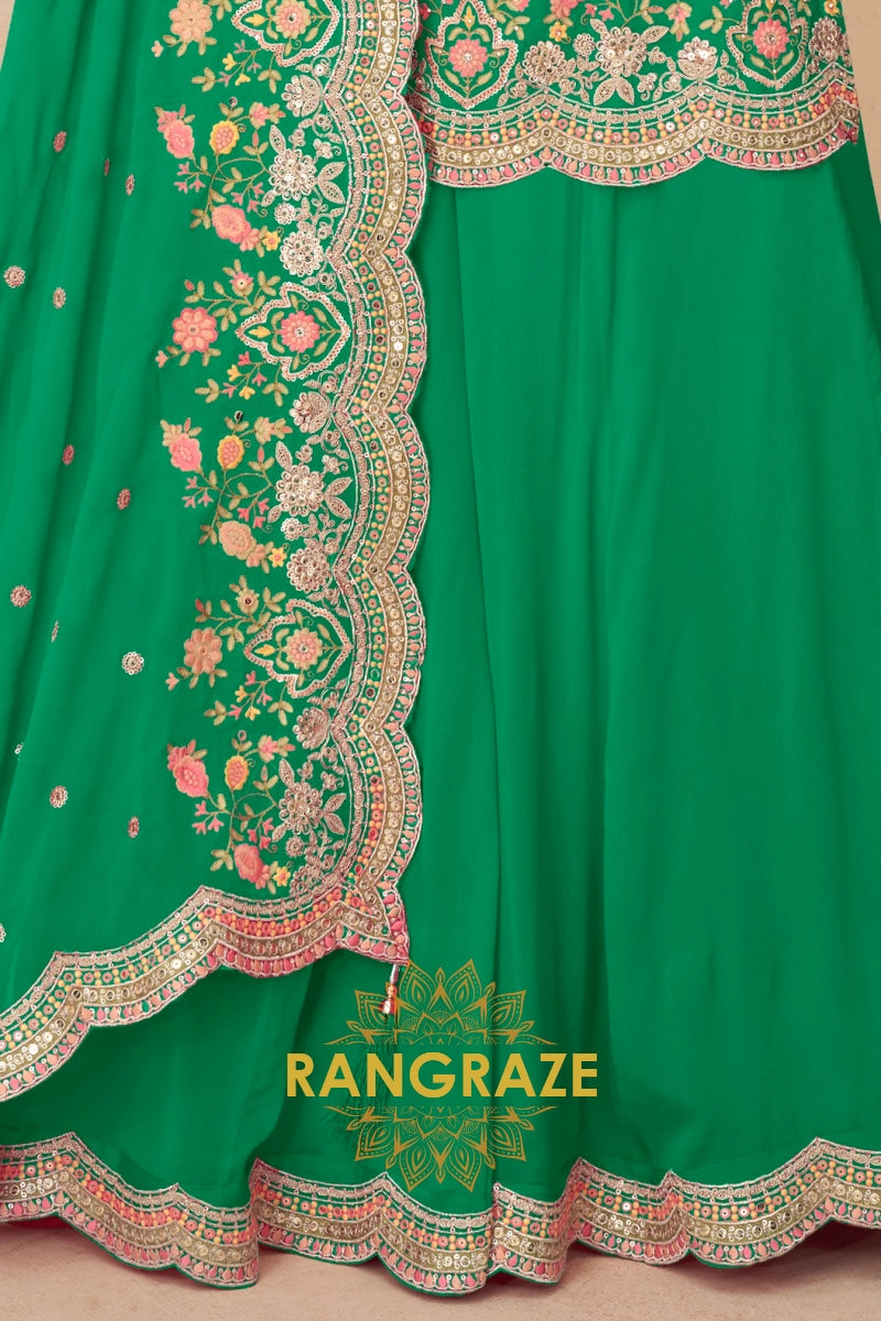Emerald Bloom Real Chinon Designer Sharara Suit Set