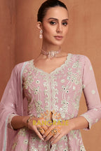 Dusty Rose Pure Premium Georgette Embroidered Sharara Suit with Dupatta