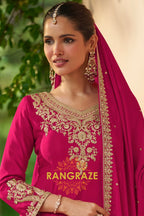 Magenta & Gold Embroidered Premium chinon Sharara Suit Set