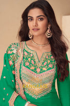 Emerald Bloom Real Chinon Designer Sharara Suit Set