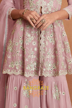 Dusty Rose Pure Premium Georgette Embroidered Sharara Suit with Dupatta