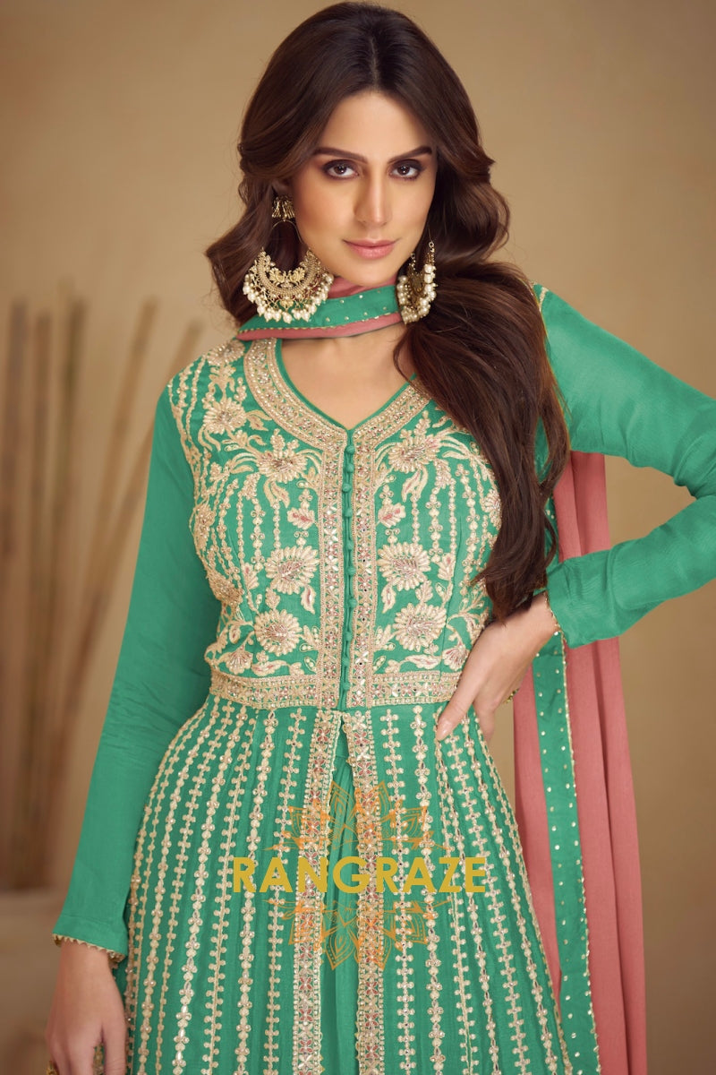 Emerald Rose Premium Chinon Embroidered Suit Set