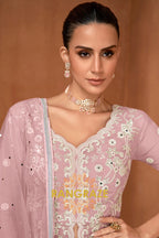 Dusty Rose Pure Premium Georgette Embroidered Sharara Suit with Dupatta
