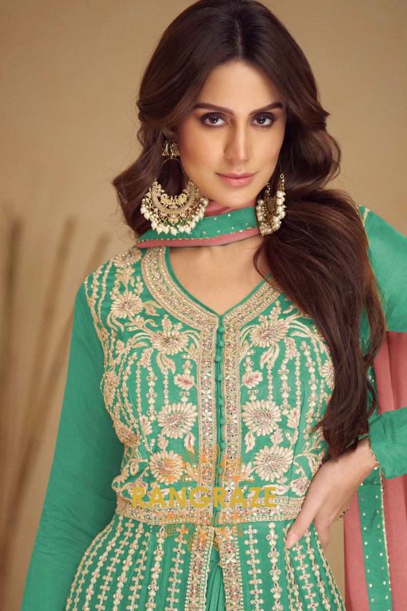 Emerald Rose Premium Chinon Embroidered Suit Set