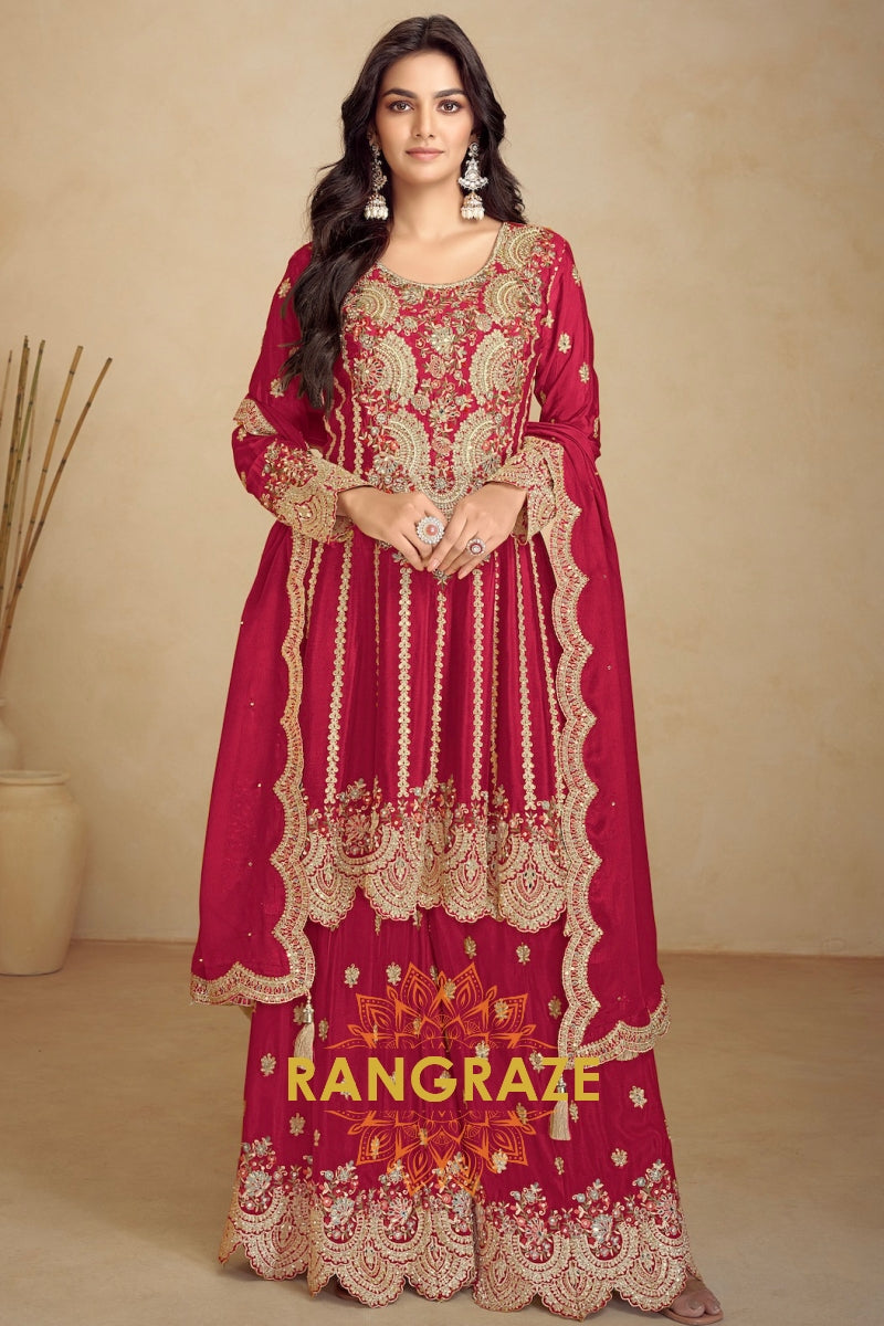 Ruby Royale Premium Chinon Heavy Embroidered Suit Set