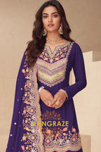 Royal Amethyst Real Chinon Designer Sharara Suit Set