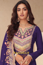 Royal Amethyst Real Chinon Designer Sharara Suit Set