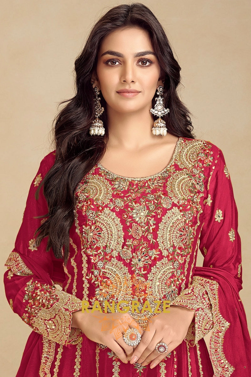 Ruby Royale Premium Chinon Heavy Embroidered Suit Set