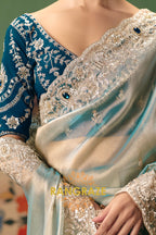 Ice Blue Designer Embroidered Fancy Saree with Sequin, Stone & Pearl Work