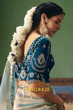 Ice Blue Designer Embroidered Fancy Saree with Sequin, Stone & Pearl Work