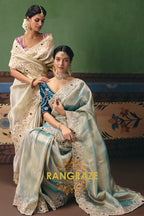 Ice Blue Designer Embroidered Fancy Saree with Sequin, Stone & Pearl Work