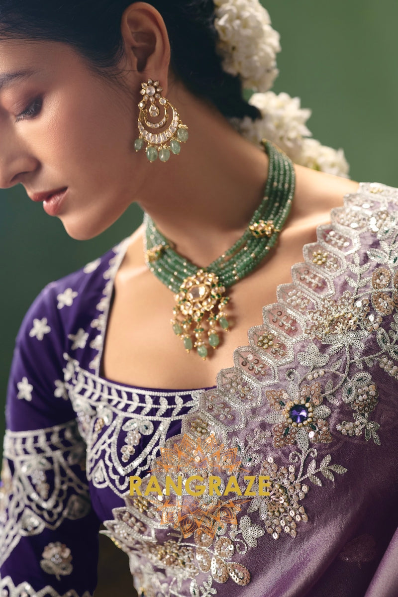 Lavender Mist Designer Embroidered Fancy Saree with Sequin, Stone & Pearl Work