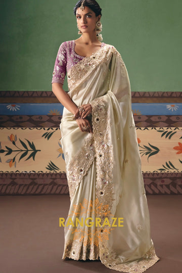 Ivory Royale Designer Embroidered Fancy Saree with Sequin, Stone & Pearl Work