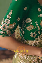 Olive Green Designer Embroidered Fancy Saree with Sequin, Stone & Pearl Work