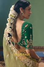 Olive Green Designer Embroidered Fancy Saree with Sequin, Stone & Pearl Work