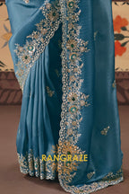 Powder Blue Designer Embroidered Fancy Saree with Sequin, Stone & Pearl Work