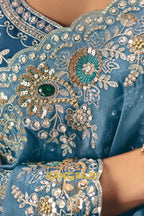 Powder Blue Designer Embroidered Fancy Saree with Sequin, Stone & Pearl Work