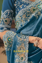 Powder Blue Designer Embroidered Fancy Saree with Sequin, Stone & Pearl Work