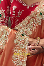 Peach Royal Designer Embroidered Fancy Saree with Sequin, Stone & Pearl Work