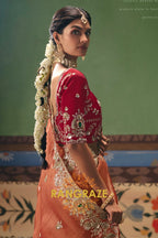 Peach Royal Designer Embroidered Fancy Saree with Sequin, Stone & Pearl Work