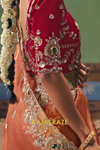 Peach Royal Designer Embroidered Fancy Saree with Sequin, Stone & Pearl Work