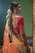 Peach Royal Designer Embroidered Fancy Saree with Sequin, Stone & Pearl Work