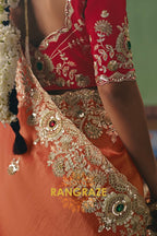 Peach Royal Designer Embroidered Fancy Saree with Sequin, Stone & Pearl Work