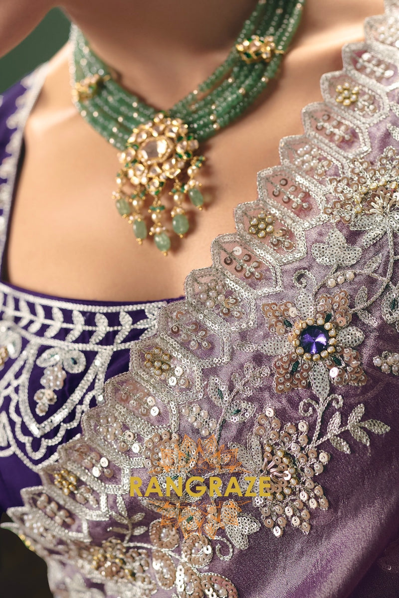 Lavender Mist Designer Embroidered Fancy Saree with Sequin, Stone & Pearl Work