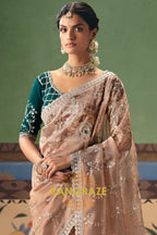 Champagne Beige Designer Embroidered Fancy Saree with Sequin, Stone & Pearl Work