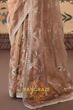 Champagne Beige Designer Embroidered Fancy Saree with Sequin, Stone & Pearl Work