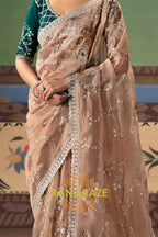 Champagne Beige Designer Embroidered Fancy Saree with Sequin, Stone & Pearl Work