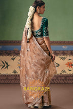 Champagne Beige Designer Embroidered Fancy Saree with Sequin, Stone & Pearl Work