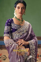 Lavender Mist Designer Embroidered Fancy Saree with Sequin, Stone & Pearl Work