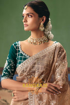 Champagne Beige Designer Embroidered Fancy Saree with Sequin, Stone & Pearl Work