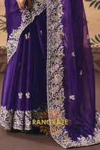Royal Purple Designer Embroidered Fancy Saree with Sequin, Stone & Pearl Work