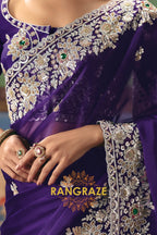 Royal Purple Designer Embroidered Fancy Saree with Sequin, Stone & Pearl Work