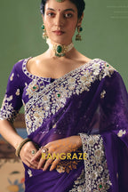 Royal Purple Designer Embroidered Fancy Saree with Sequin, Stone & Pearl Work