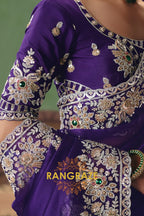 Royal Purple Designer Embroidered Fancy Saree with Sequin, Stone & Pearl Work