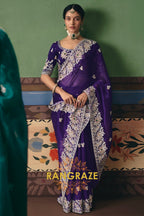 Royal Purple Designer Embroidered Fancy Saree with Sequin, Stone & Pearl Work