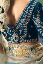 Ice Blue Designer Embroidered Fancy Saree with Sequin, Stone & Pearl Work