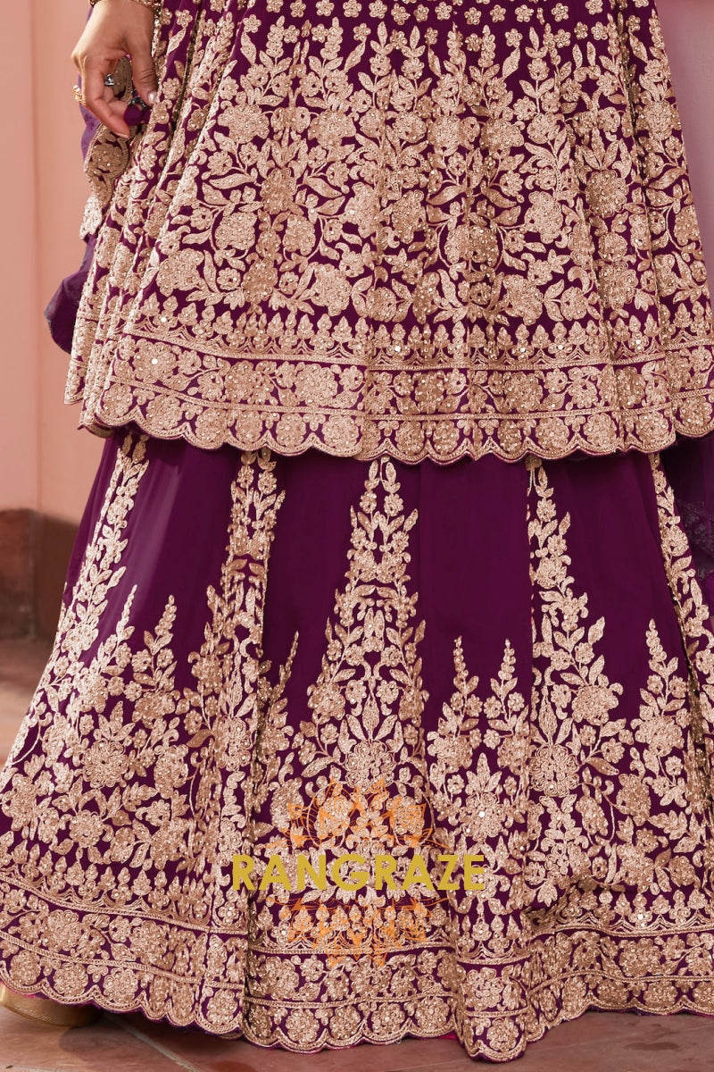 Plum Premium Georgette Designer Anarkali Lehenga Suit Set