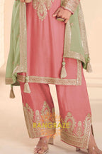 Peach Premium Chinon Designer Suit Set