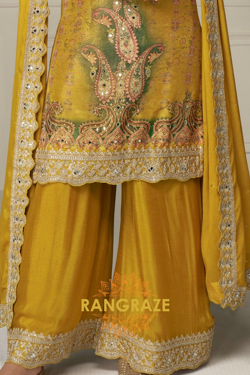 Mustard Premium Chinon Designer Suit Set
