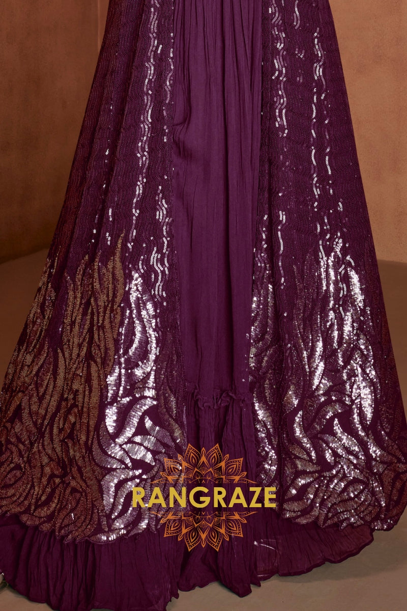 Plum Premium Chinon Designer Anarkali Suit Set