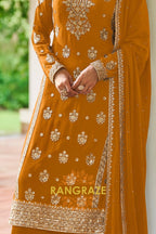 Mustard Premium Chinon Designer Suit Set